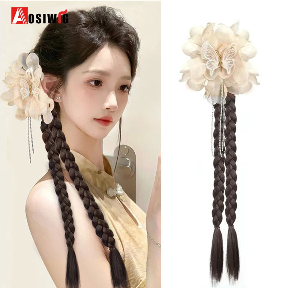 Synthetic Claw Clip in hair Braid Ponytail Hair Advanced Butterfly Love Flower Tassel Double Fried Dough Twists braids Ponytail Viralgem Store