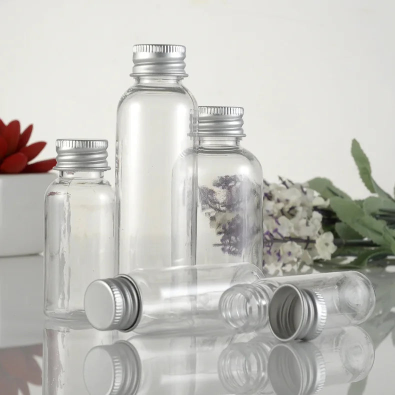 5/10/20/30ml Clear Plastic Bottle With Aluminium Screw Cap Small Jars Cosmetic Container Travel Kit Empty Refillable Bottles Jar Viralgem Store