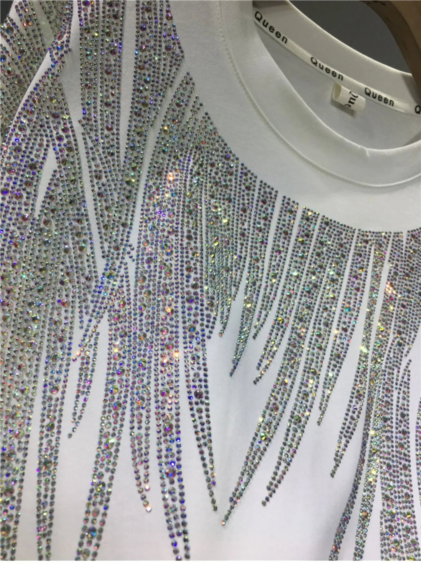 Women Tops Sequin Print Tees Round Neck Half Sleeve Loose Casual Regular Splice T Shirts Simple Hot Drilling Mid Length Top