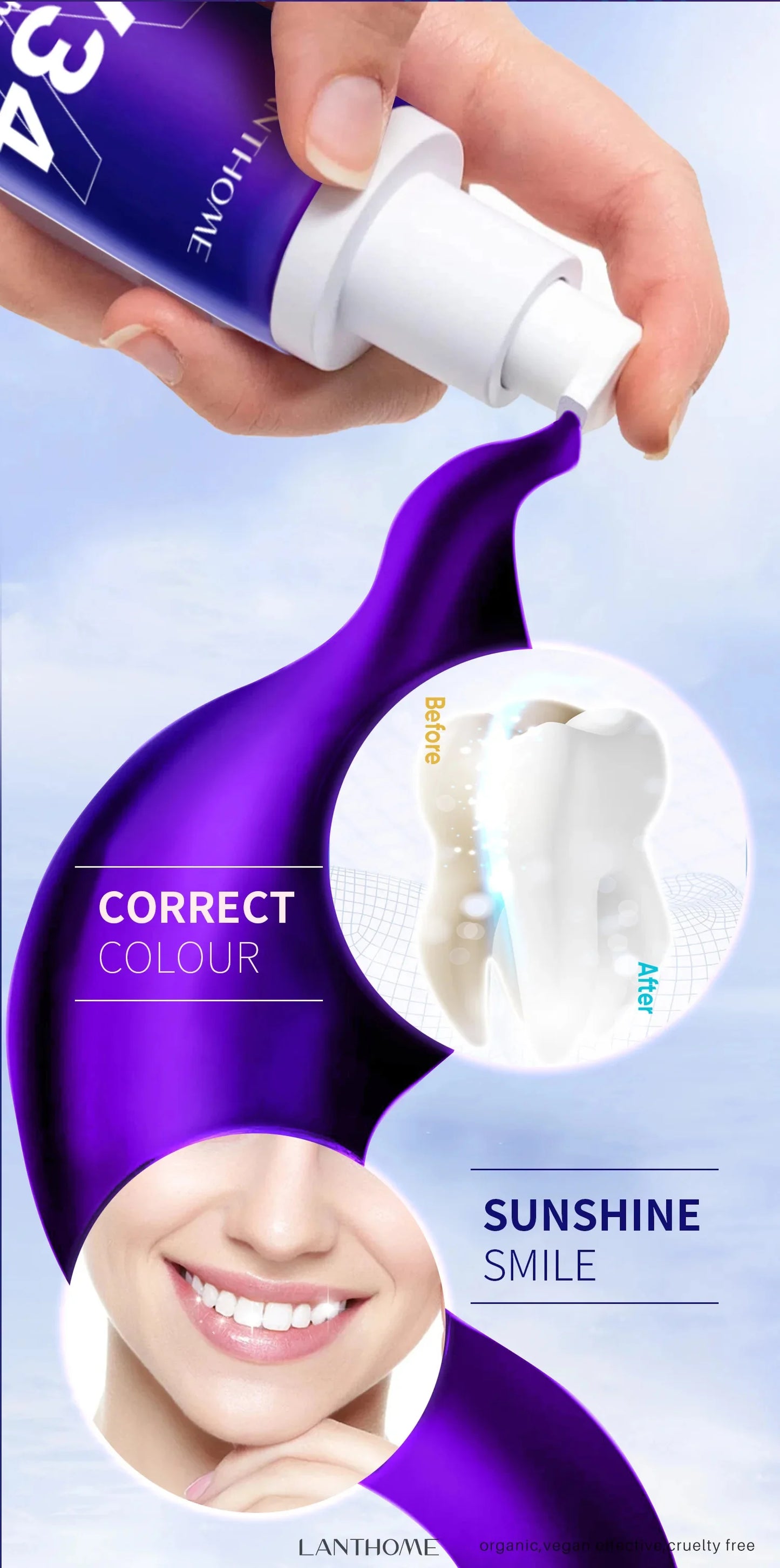 V34 Purple Teeth Whitening Toothpaste Remove Plaque Stains Cleaning Oral Hygiene Dental Bleach Tools Fresh Breath Beauty Health