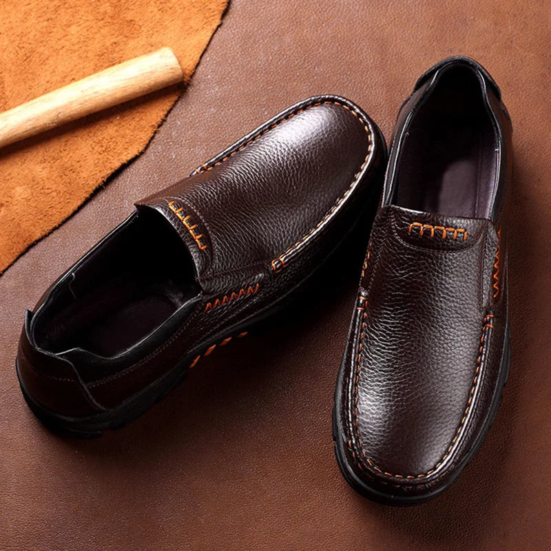 2023 Spring Autumn Genuine Leather Shoes Men's Loafers Soft Cow Casual New Breathable Male Footwear Rubber Black Brown Slip-on