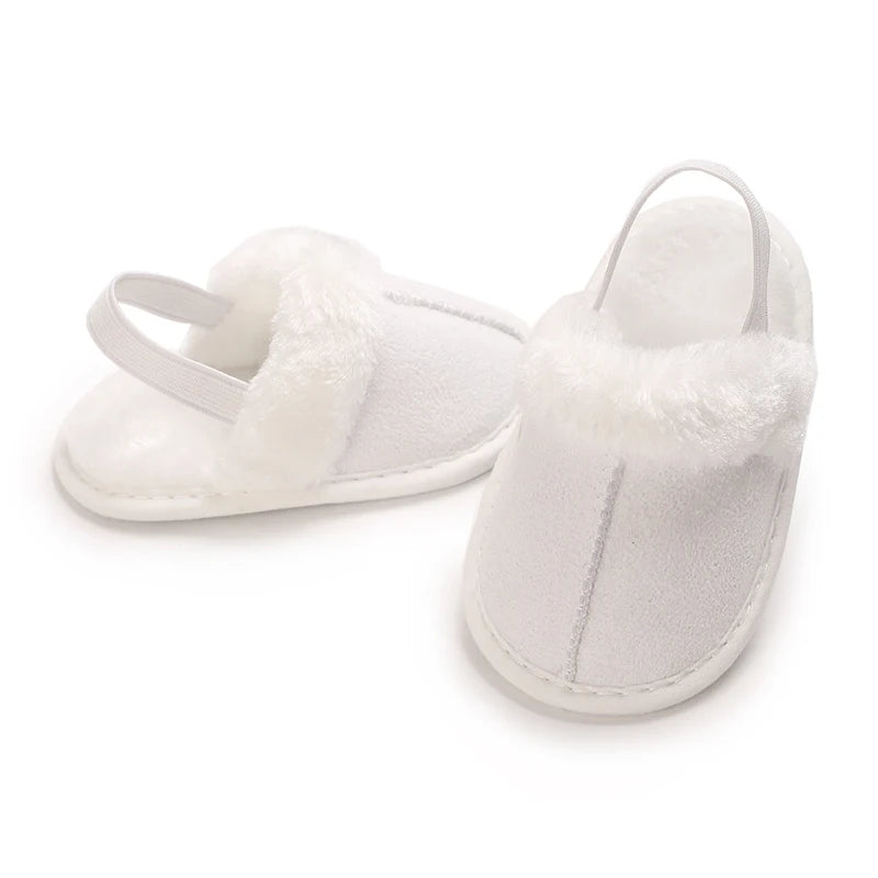0-1 Years Old Winter Baby Slippers Fluffy Baby Boy Girl Sandals Cute Plush Soft Non-slip Sole Toddler First Toddler Baby Shoes