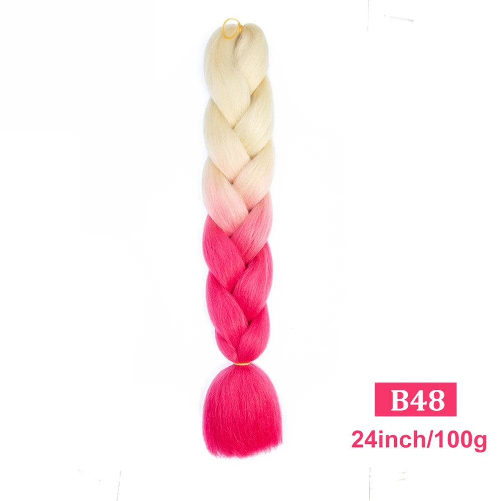 24inch Synthetic Long Braiding Hair Pre Strethced Colorful Ombre Brown Blonde Crochet Jumbo Braids Hair Extensions For Women