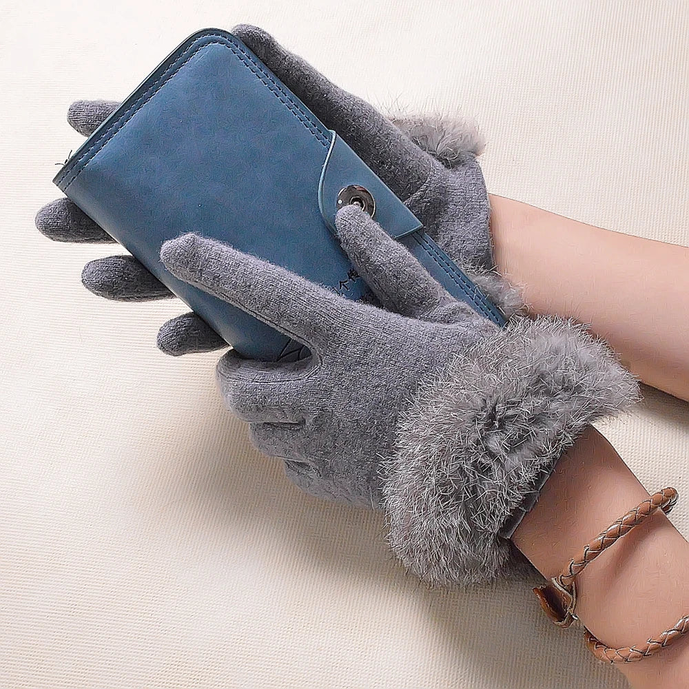 [BYSIFA] Winter Women Wool Gloves New Thick Warm Touch Screen Ladies Gloves Spring Autumn Soft  Elegant Hot Pink Mittens Gloves