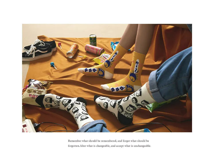 5 Pairs Personality Tide Socks Graffiti Socks Funny Korean Version Sports Couple Socks Harajuku Style Colorful Cute Flower Socks
