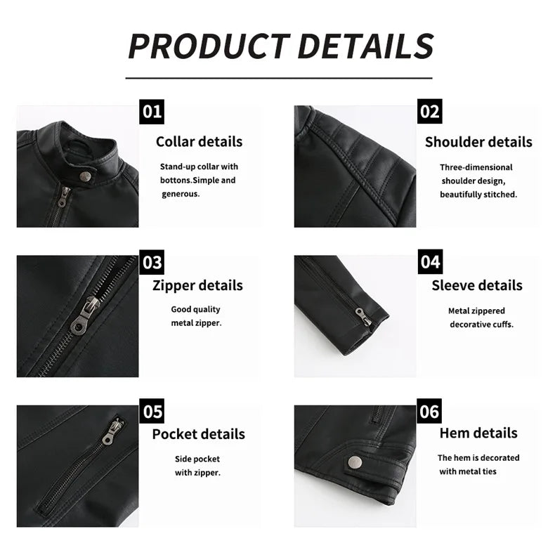 Women Moto Biker Zipper Jacket 2024 Faux Leather Jacket Women Spring Autumn Coat Black Brown Red Purple Navy Coffee Black XS 4XL Viralgem Store