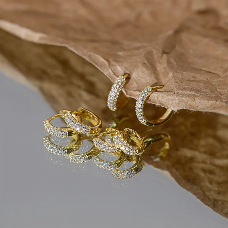 Aide 925 Sterling Silver Pave White CZ Stone Thick Hoop Earrings For Women Minimalist Mini Cartilage Chunky Earring Hoops Gift