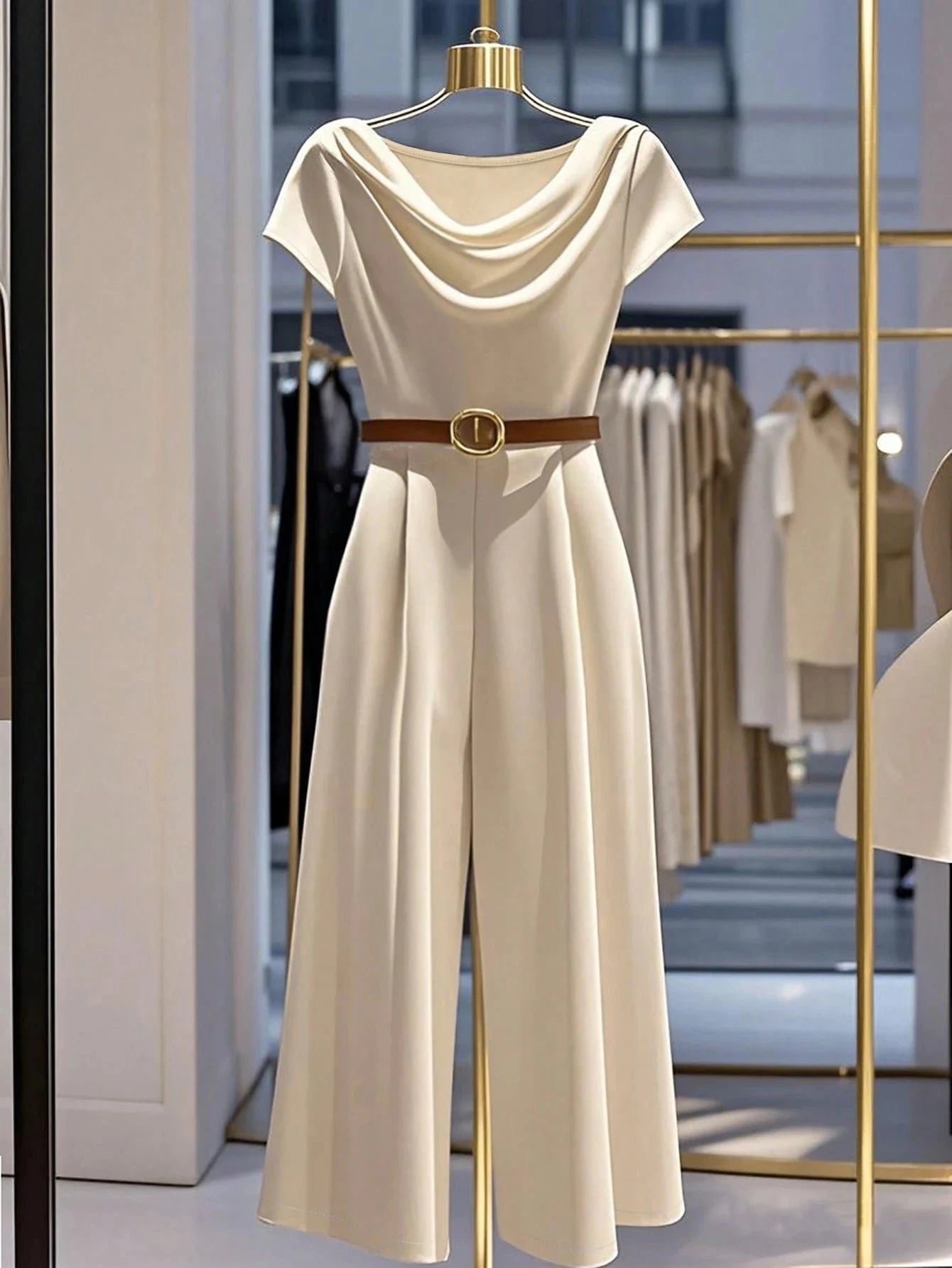 Elegant European and American style satin jumpsuit with pile collar and wide legs for women Viralgem Store