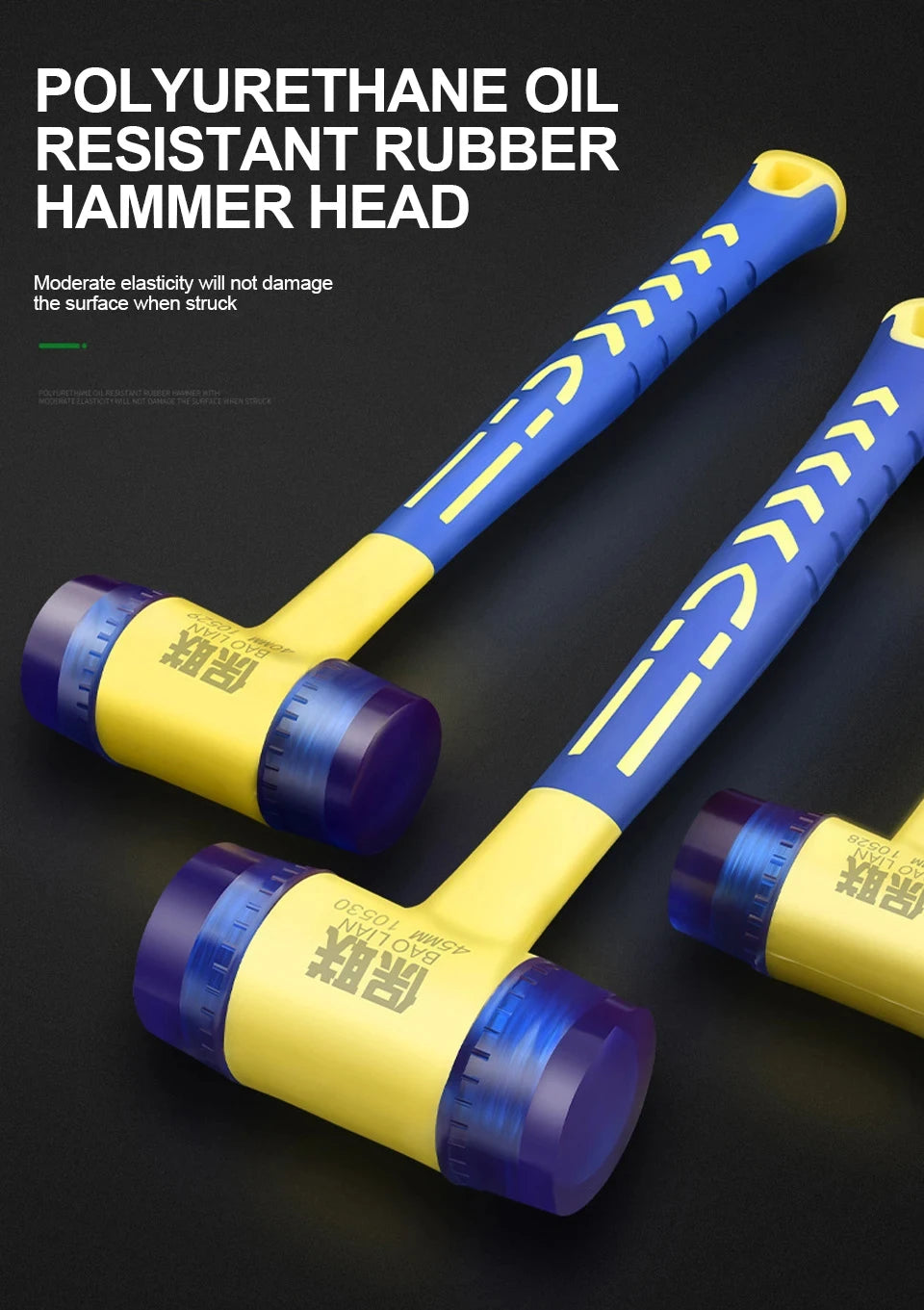 25/30/35/40/45mm Rubber Hammer Double Faced Work Glazing Window Nylon Hammer with Round Head and Non-slip Handle DIY Hand Tool
