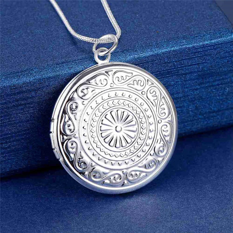 40-75cm 925 Sterling Silver Oval heart Round Photo open Frame Pendant Necklace Snake Chain For Woman Man Wedding Jewelry