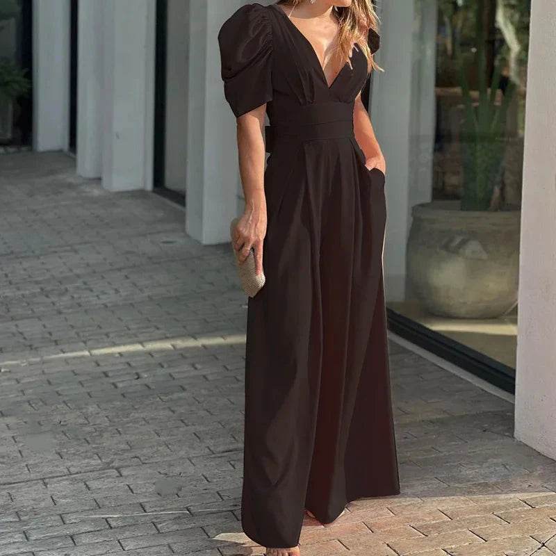 2025 New European American Short-sleeved Fashionable and Elegant Wide-leg Jumpsuits Viralgem Store