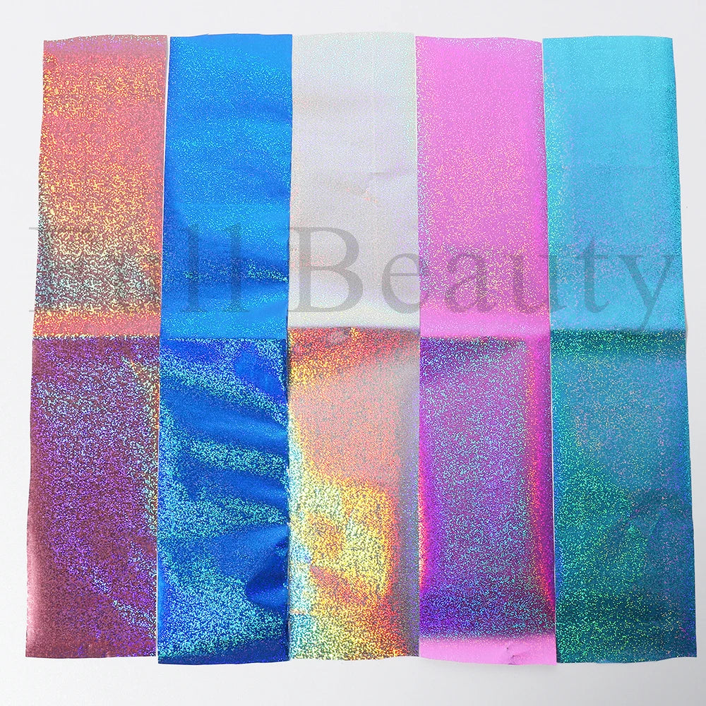 10Pcs Hologram Transfer Foil Nails Laser Stars Holographic Nail Stickers Mermaid Tail Sliders Metallic Gel Polish Wraps NLXKY01
