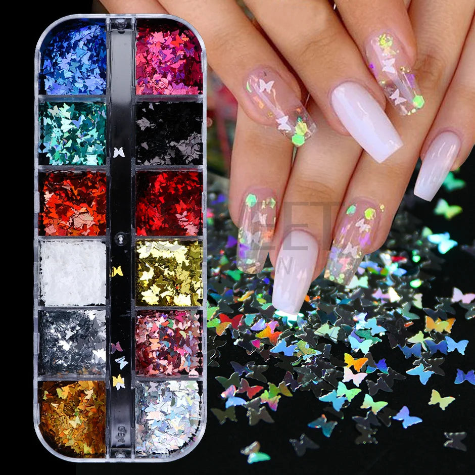 12 Grids Opal Dream Crystal Sequins Nail Flake Galaxy Iridescent Aurora 3D Paillette for Winter Autumn Manicure Decoration SWYFH Viralgem Store