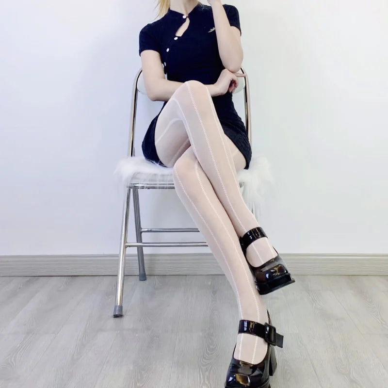 Vintage Sexy Black Vertical Stripes Pattern Stretchy Tights Pantyhose Women's Stockings Gothic Clothes Sexy Women's Underwear