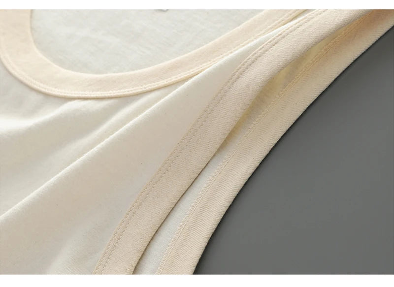 Akkad Kuti Japanese Retro Casual Tank Top Men Heavyweight Cotton Embryo Color Tops Male Teens Sleeveless Vest Spring Summer 2021