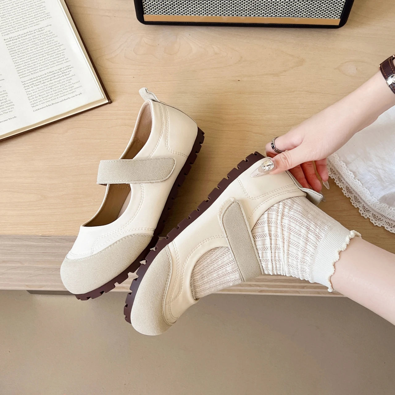 Women's Plus Size Mary Jane Shoes Spring and Summer Hollow Breathable Hook and Loop Design Soft-soled Comfortable Low-top Shoes Viralgem Store