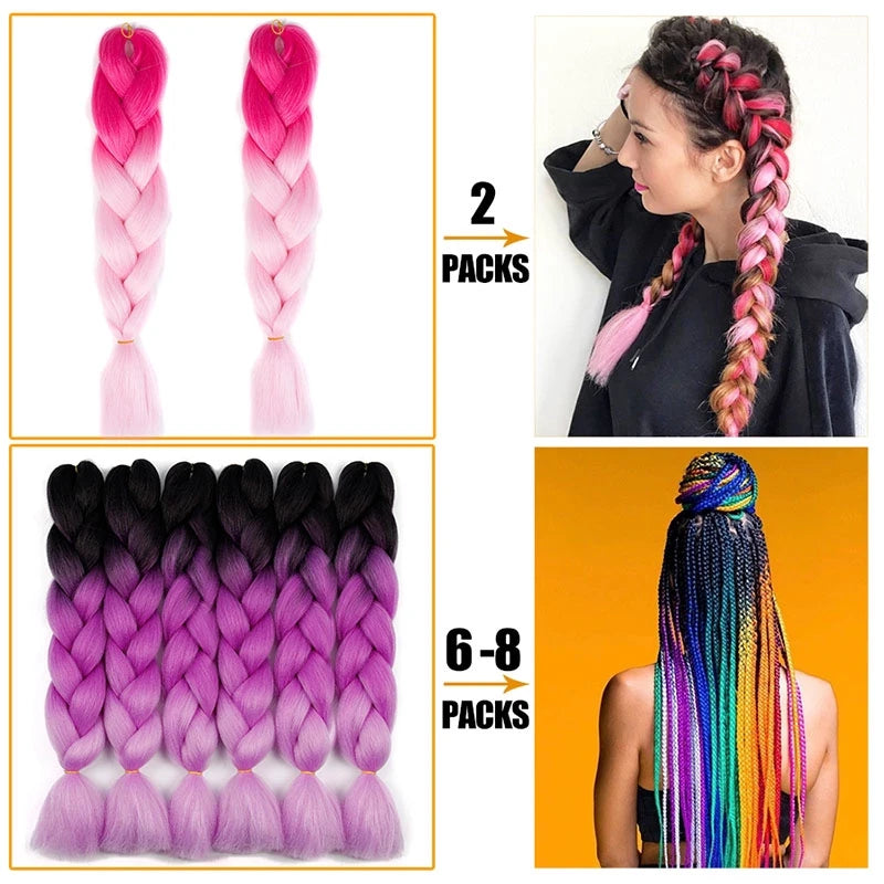 Synthetic Ombre Braiding Hair 24Inch 1Pack Pre Stretched Box Jumbo Colorful Crochet  Extensions for Women