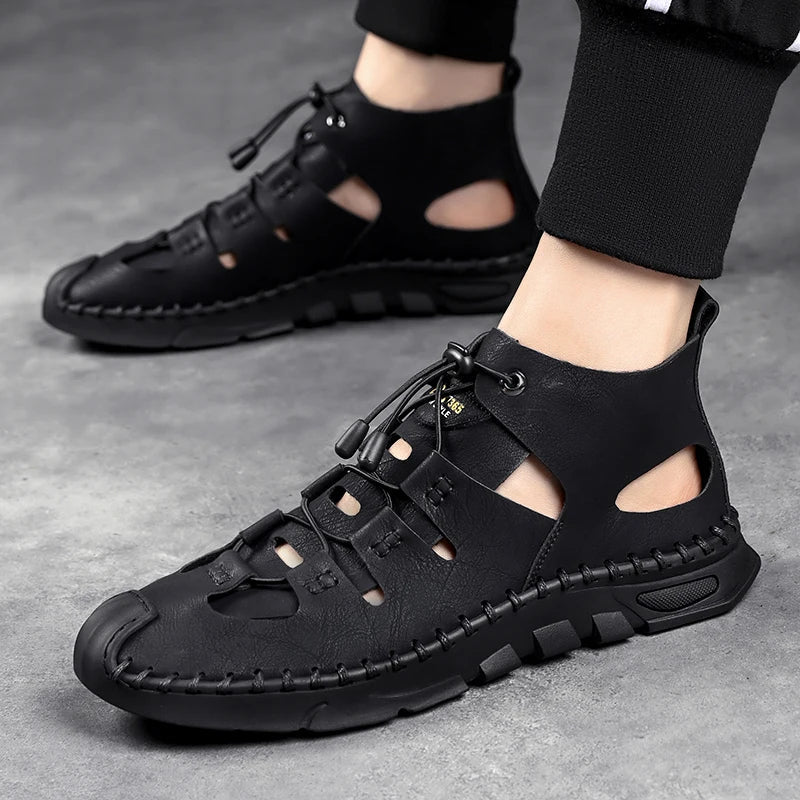 Summer High Quality Men's Fashion Trend Sandals Outdoor Breathable Massage Sole Anti slip Sandals Men's White Sandals Leather Viralgem Store