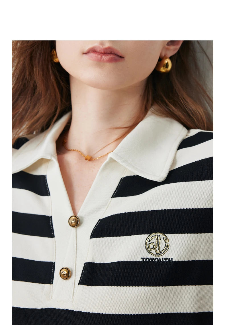 TOYOUTH Women Letter T-shirt 2024 Summer New POLO Collar Top Viralgem Store