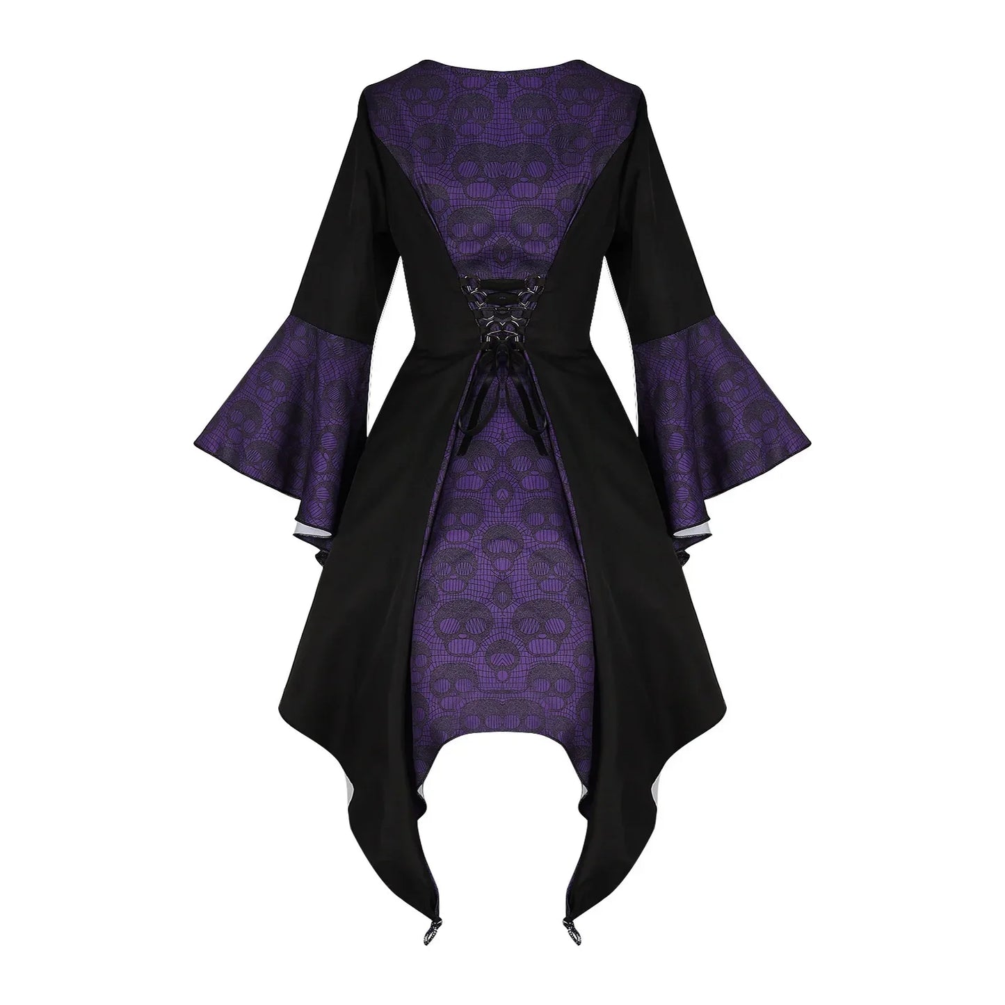Women Vintage Long Sleeve Halloween Witch Vampire Gothic Ghost Dresses Up Party Skull Dress Clothes Autumn Cosplay Costume