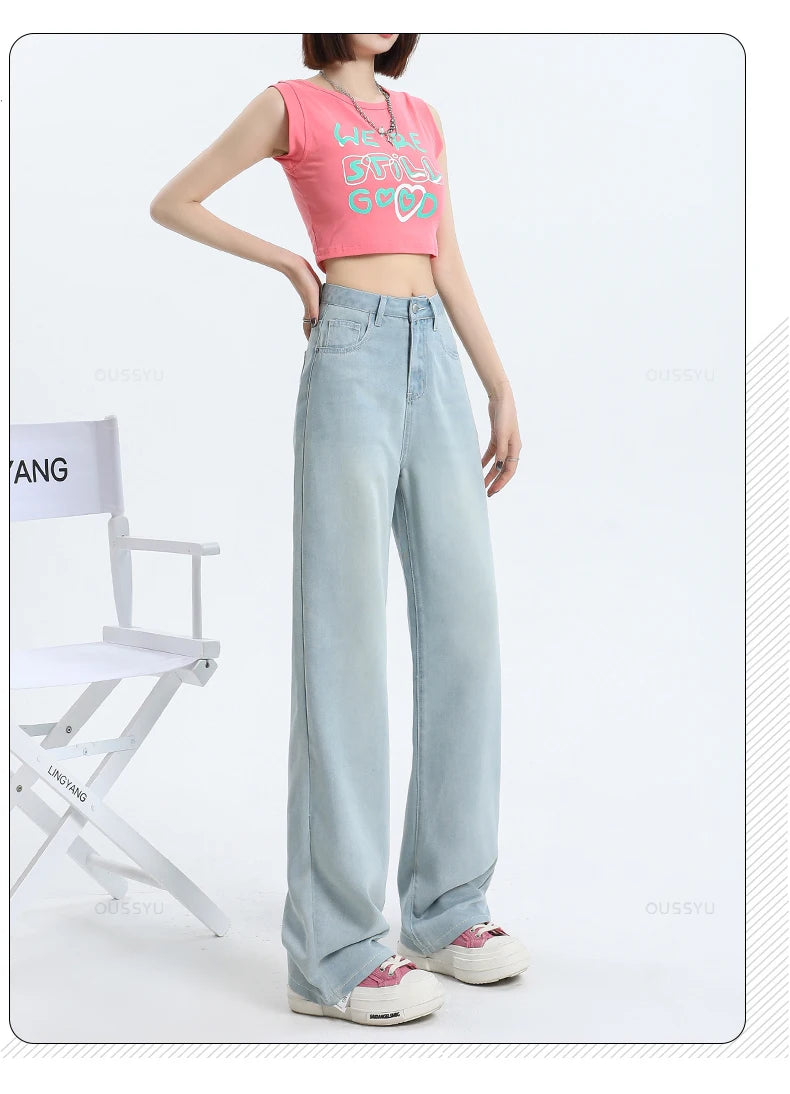 Summer High Quality Soft Lyocell Fabric Woman Jeans Thin Loose Straight High Waisted Pant Fashion Comfort Blue Casual Trousers Viralgem Store