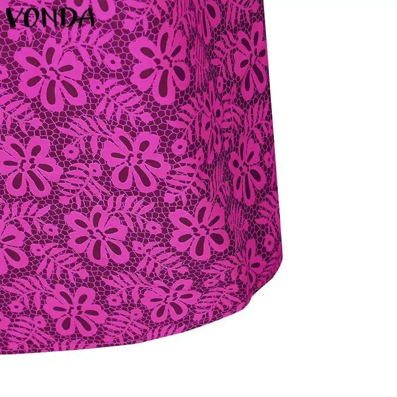 2024 VONDA Women Bohemian Dress Summer Printed Maxi Sundress V-Neck Long Flare Sleeve Party Vestidos Fashion Casual Loose Robe Viralgem Store