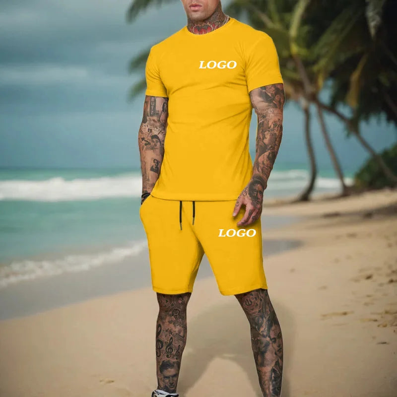 Summer Fashion Casual Outdoor Sports Set Men's Breathable T-Shirt Shorts Casual Fashion Two-Piece DIY Customize Your Logo Viralgem Store
