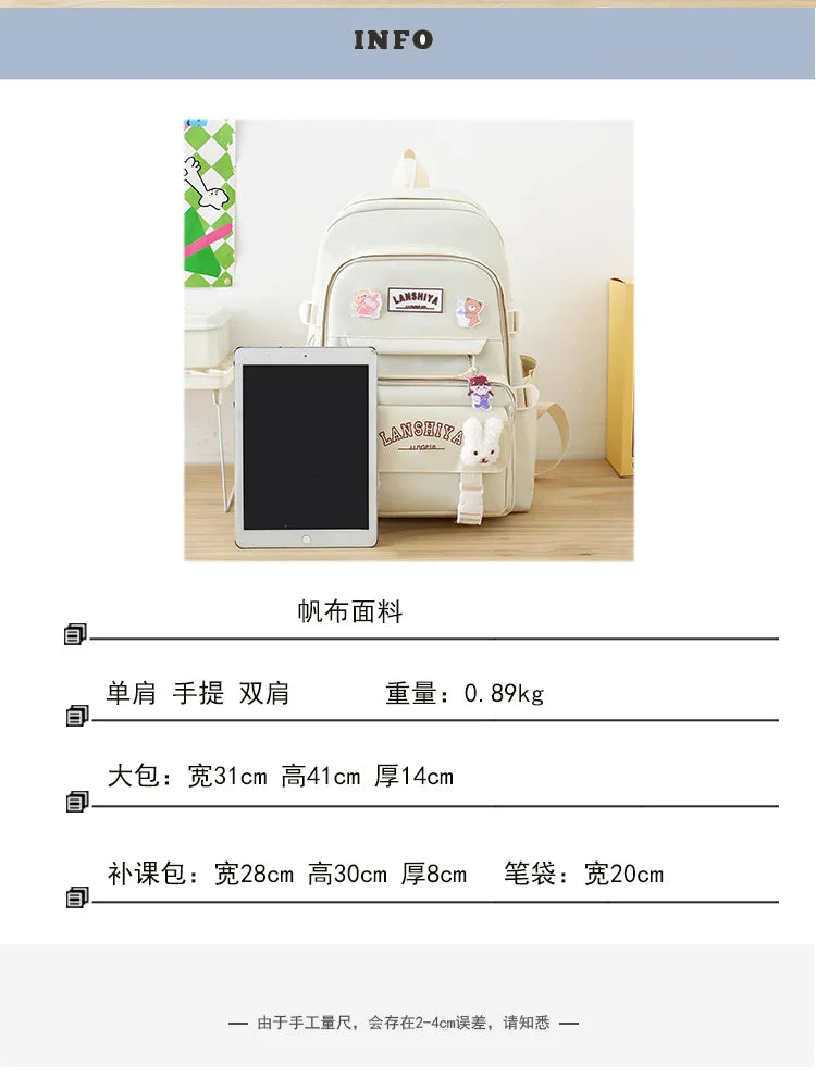 5-piece Set of Free Pendants Forest Style Korean Version Casual Harajuku Student Backpack for High School Girls Large Capacity Viralgem Store