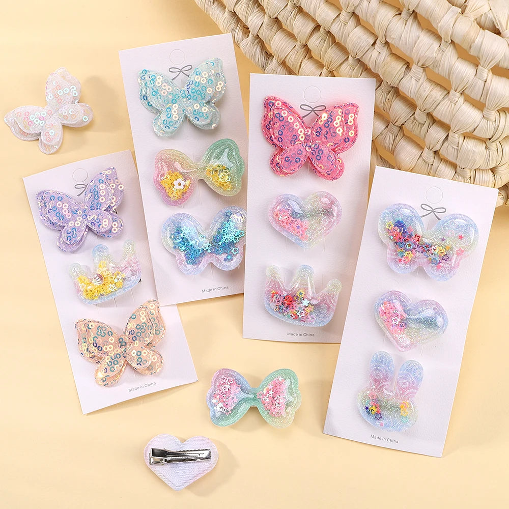 3/6pcs Children's Cartoon Hair Clip Set Rabbit Crown Flow Sofa Clip Sequin Butterfly Hairgripes Lovely Girls Hairpins Headwear