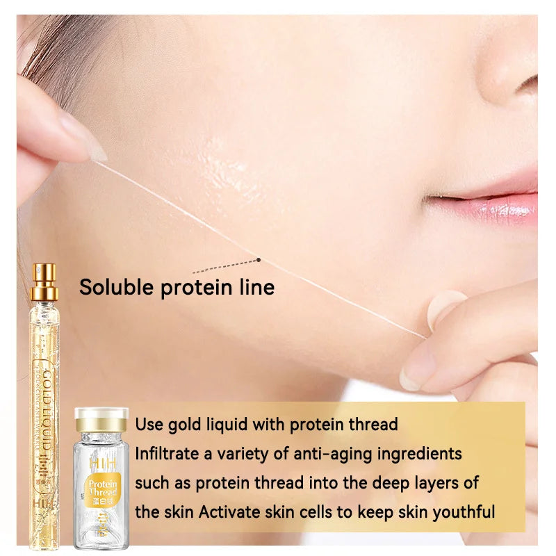 24K Gold Face Serum Active Collagen Silk Thread Facial Skin Care Essence Anti-Aging Smoothing Firming Moisturizing Hyaluronic Viralgem Store