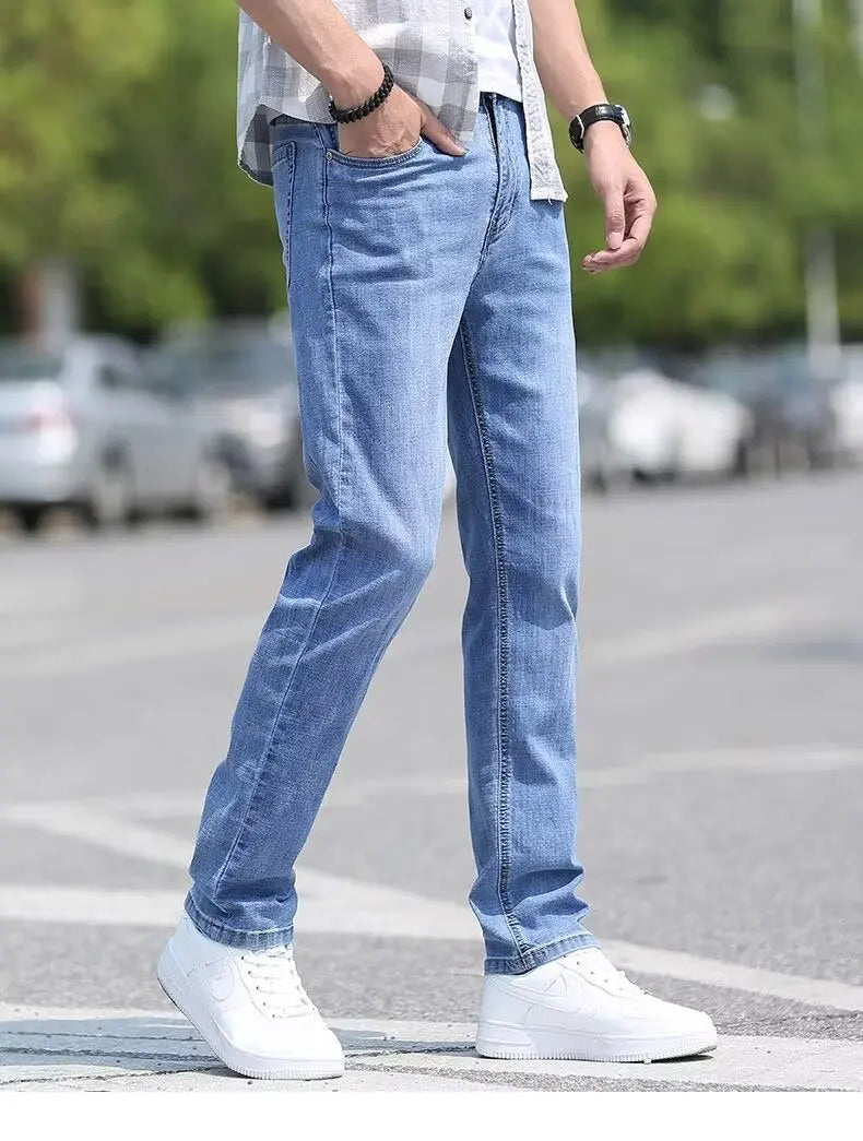 Trend in jeans men thin straight base big size casual denim long pants DN0556