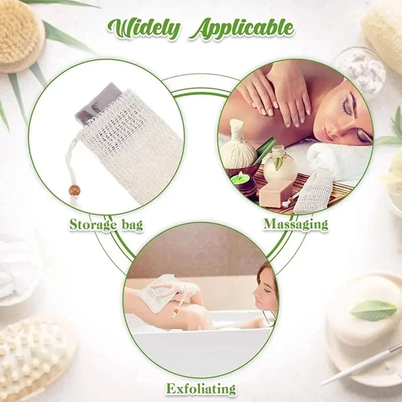3Pcs Shower Bath Sisal Soap Bag Natural Sisal Soap Bag Exfoliating Soap Saver Pouch Holder for Bath & Shower Use