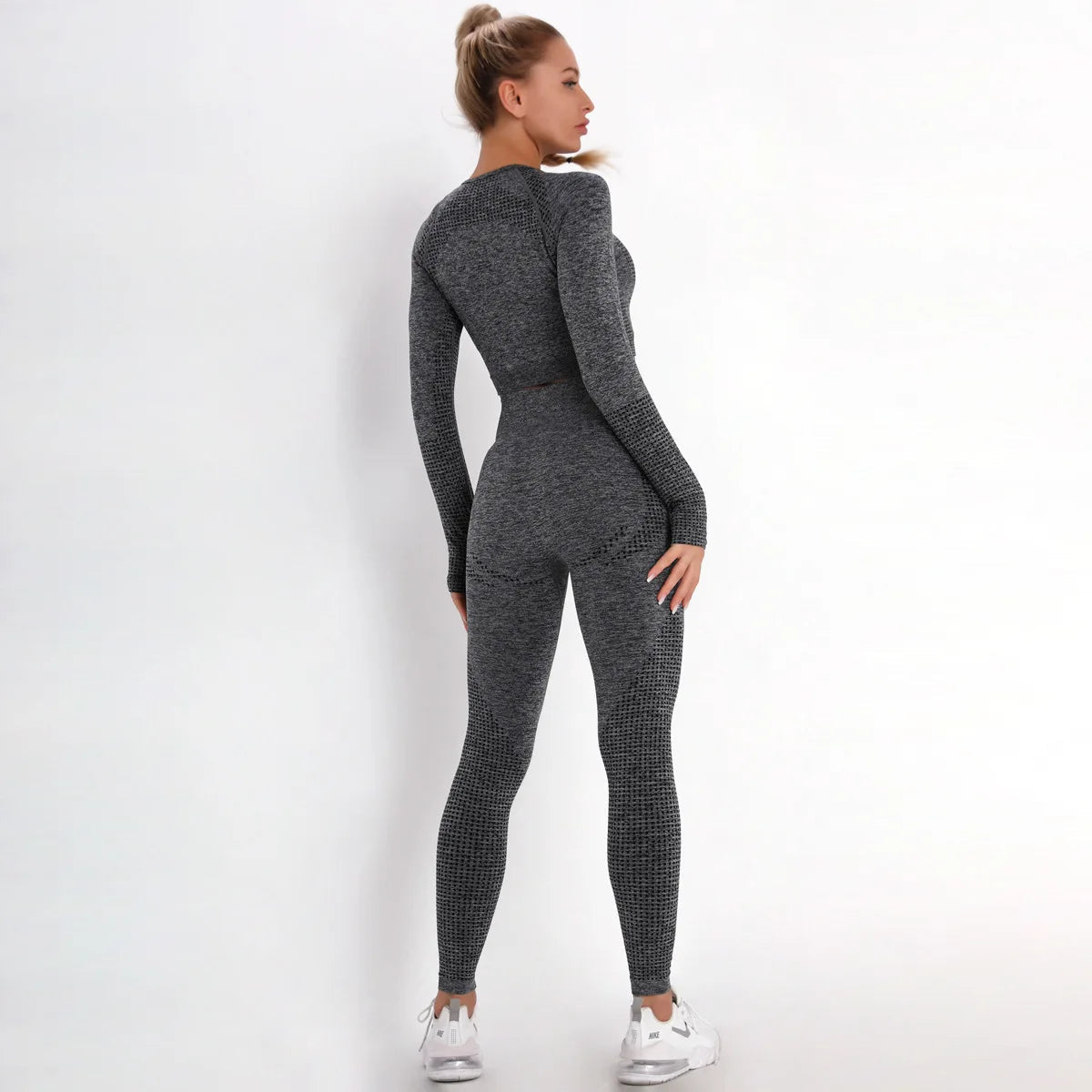 Women Seamless Gym Set Long Sleeve Top High Waist Belly Control Sport Leggings Gym Clothes Seamless Sport Suit Sexy Booty Girls Viralgem Store