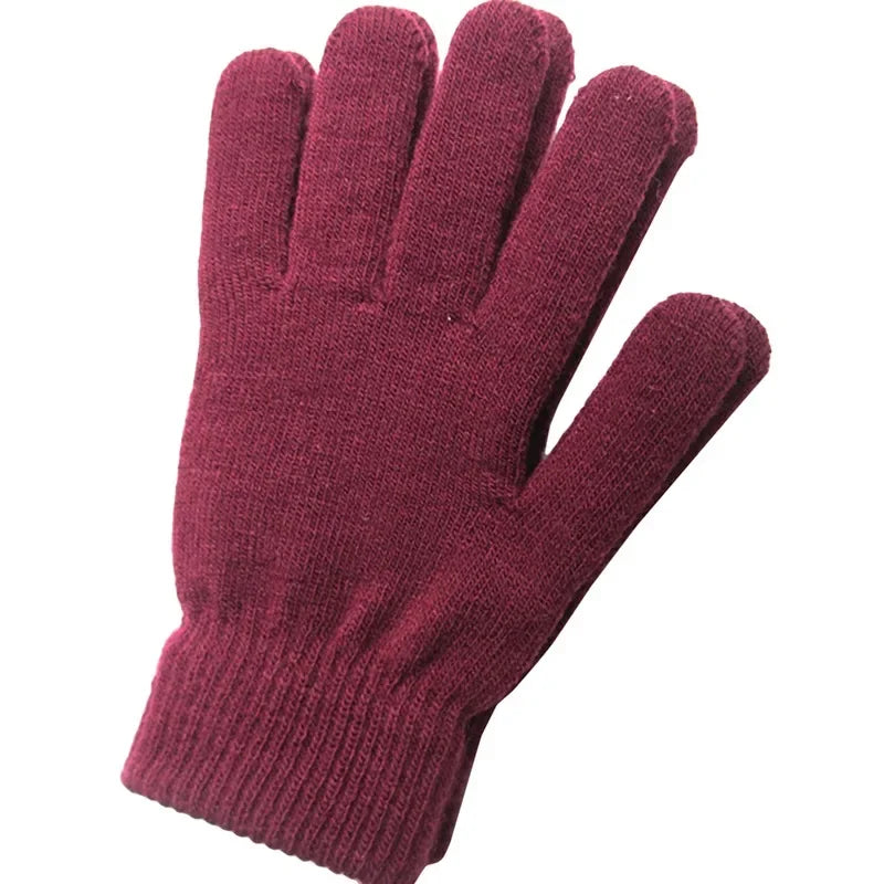 Women Gloves Knitted Solid Autumn Winter Hand Warmer Thicken Lining Skiing Short Wrist Female Full Fingered Mittens