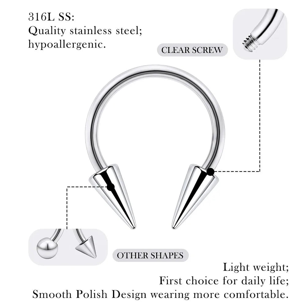 1Pcs Spike Septum Rings 16G Surgical Steel Piercing Jewelry Vertical Snake Bite Jewelry Lip Rings for Women Men 8mm/10mm Viralgem Store