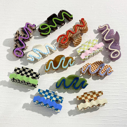 Acetate Lattice Checkerboard Irregular Geometric Big Hair Clip Claw For Women Korean Wave Barrettes Hairpin Hair Accessories Viralgem Store