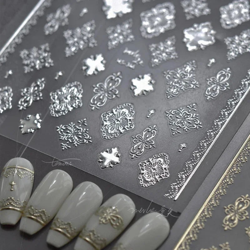 5D Laser Star Moon Snowflake Shiny Rhinestone Embossed Relief Self Adhesive Nail Art Decoration Sticker Manicure Decals