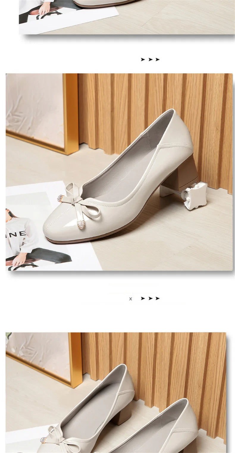 Spring New Comfort Soft Bottom Round Toe Solid Ballet Shoes Low Heel Bow Pumps Low Top Flat Patent Leather Single Shoes Viralgem Store