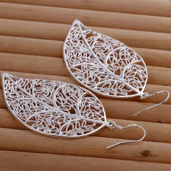 925 Sterling Silver Earring Cute High Quality Nice Charms Women Lady Wedding Fashion Leaf Jewelry