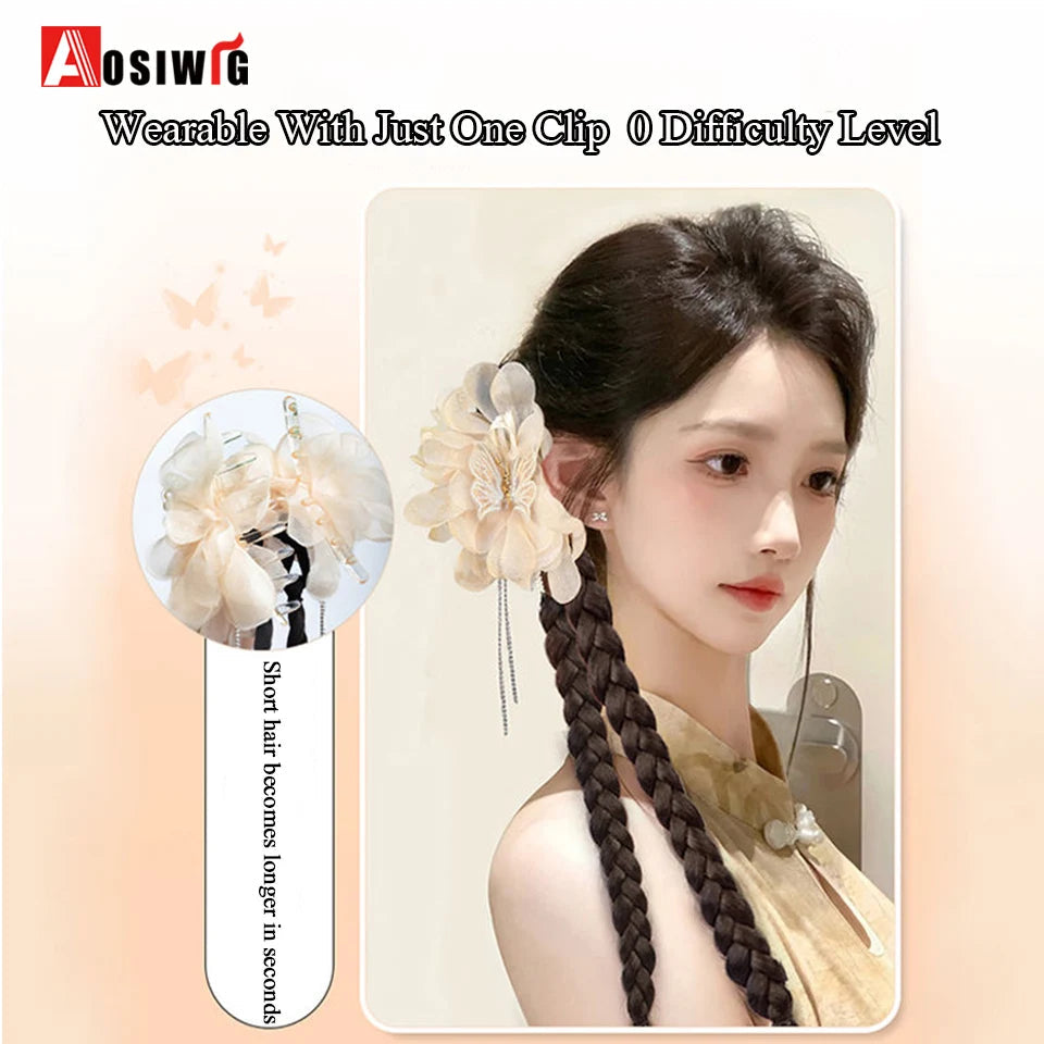 Synthetic Claw Clip in hair Braid Ponytail Hair Advanced Butterfly Love Flower Tassel Double Fried Dough Twists braids Ponytail Viralgem Store