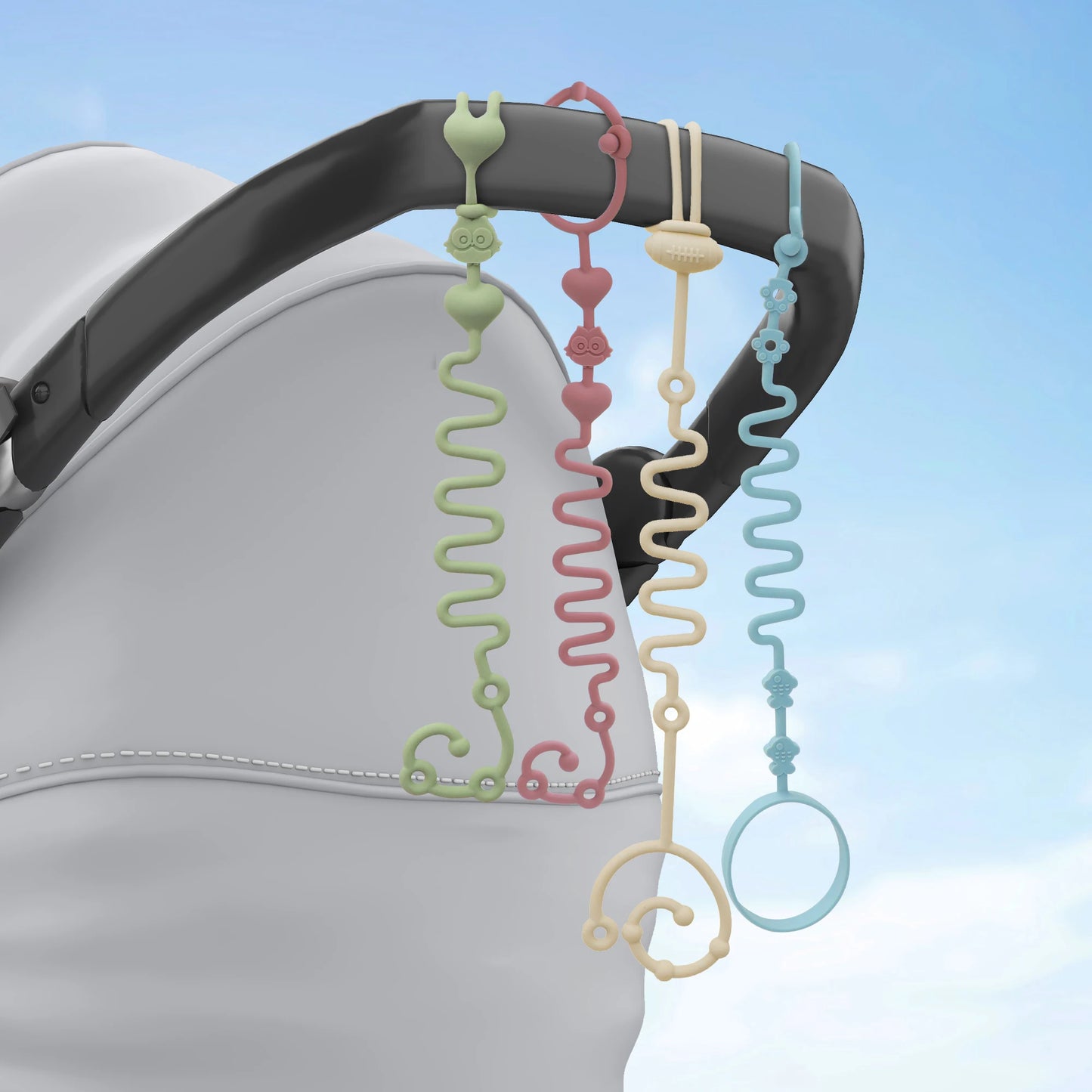 4pcs Adjustable Silicone Pacifier Chain, Teether Toys, Suitable for High Chair, Crib, Baby Gifts,beige