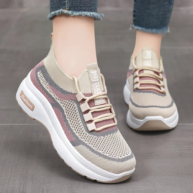 2024 summer platform casual women's shoes increase shoes mesh surface breathable comfortable sports shoes