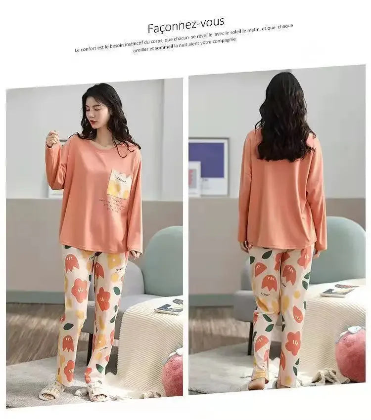 Women's pajamas spring and autumn long-sleeved autumn and winter home clothes plus size simple loose suit outerwear