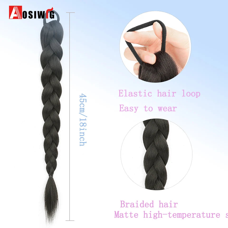Synthetic Braided Ponytail Hair Extension With Rubber Band Boxing Braids For Women Hair Accessories Long Black Braids Viralgem Store