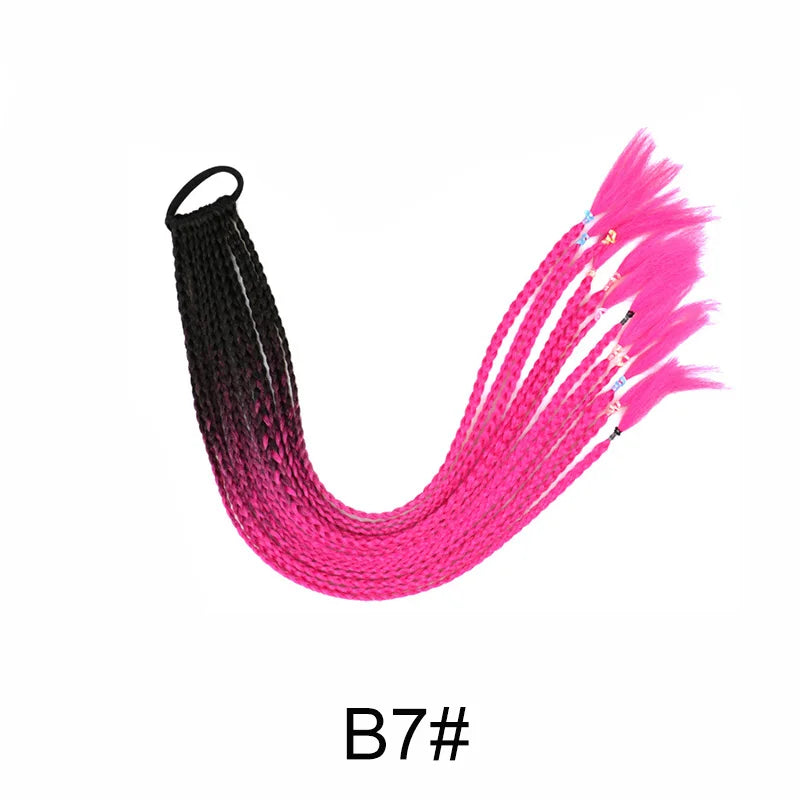 24Inch Synthetic Gradient  Colored Braided Ponytail Hair Extension Elastic Rubber Band Braiding Ponytail for Girl Women Viralgem Store
