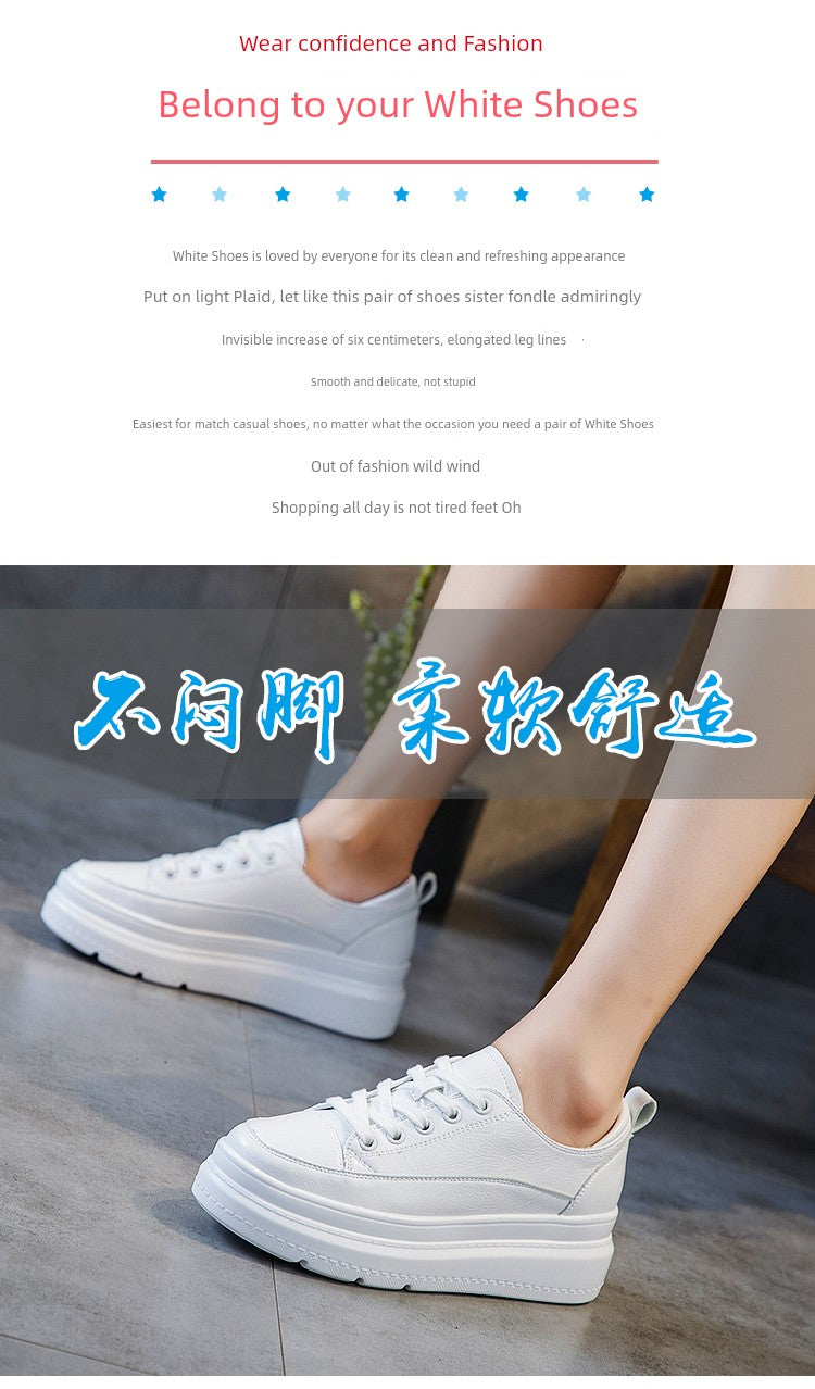 White Shoes Women's Spring New New Arrival Easiest for Match Breathable Thick Sole Ins Street Shooting Genuine Leather Elevator Casual Board Shoes Fashion