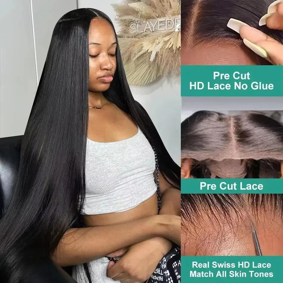 200% Pre Cut Wear and Go Glueless Wig Human Hair 5x5 Pre Cut Hd Lace Closure Wigs Bone Straight Pre Plucked Soft 100% Human Hair Viralgem Store