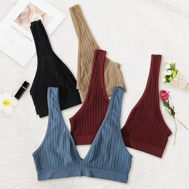 Women Seamless Sports Crop Top Sexy Bra Female Tube Tops Deep V Sexy Women's Underwear Bralette Sleeveless Camis Bandeau Top