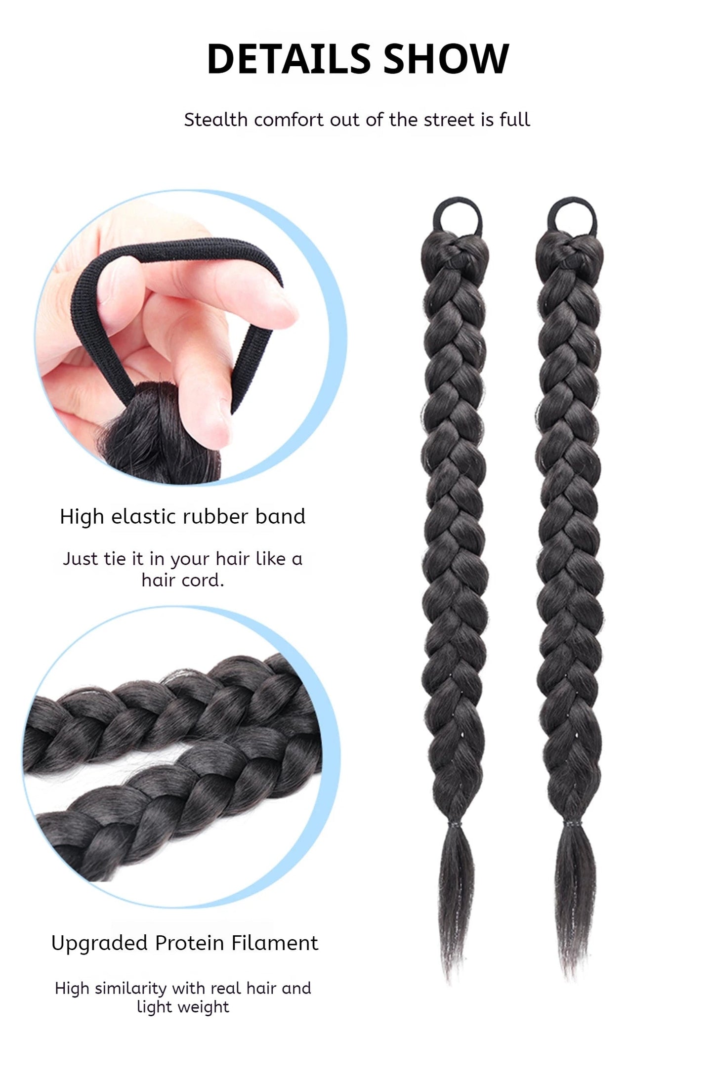 Synthetic Long Twist Braid Ponytail Extensions With Rubber Band Boxing Braided Hair Extensions For Women Daily Use Viralgem Store