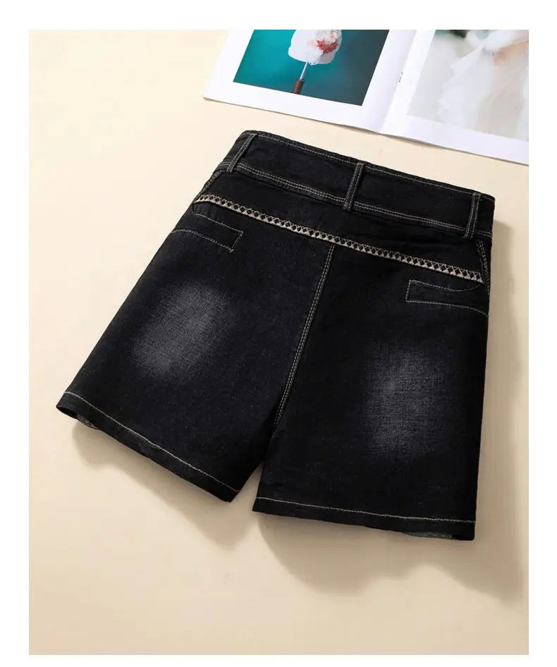 Stretch Denim Shorts Women's New Summer Thin Korean High Waist Straight Tube A-line Hot Pants Black Blue Casual Female Shorts Viralgem Store